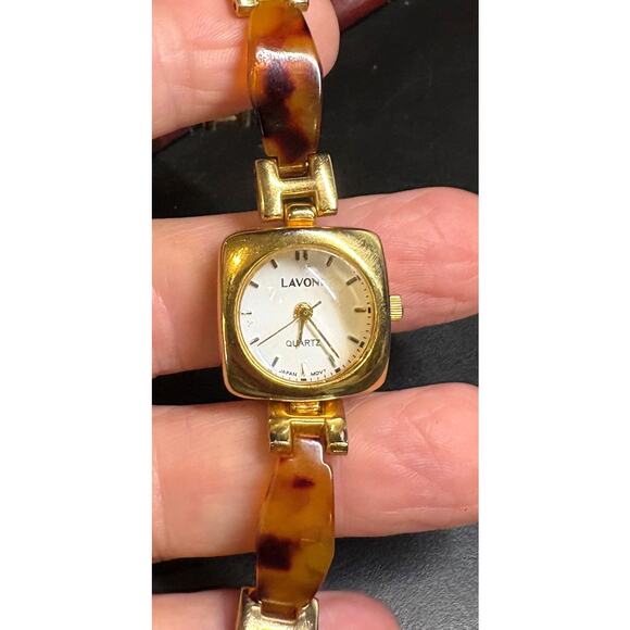 Women's Gold Tone 22mm Lavoni Quartz Watch, Tortoise Shell Look - Picture 1 of 3